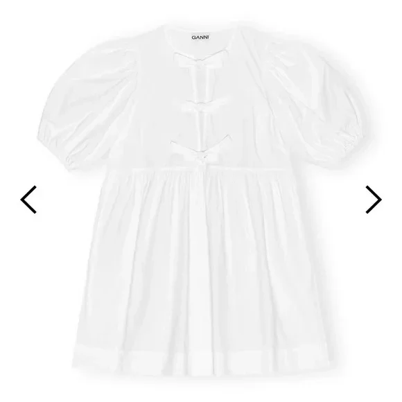 GANNI Cotton Poplin Tie String White Puff Sleeve Mini Dress EU Sz 34 / US sz 2 - Picture 6 of 13